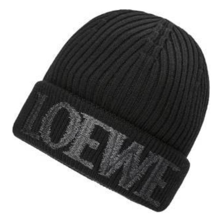 LOEWE Вышитая логотипом ребристая вязаная шапка, Black — фото 3