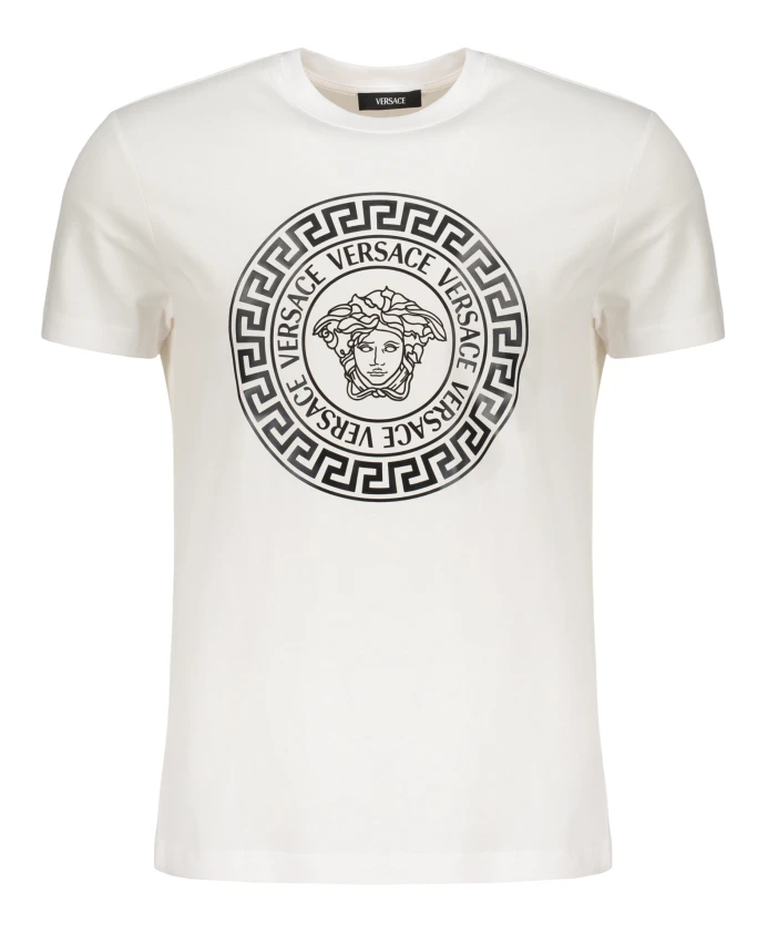 

Хлопковая футболка с длинным принтом Versace, белый
