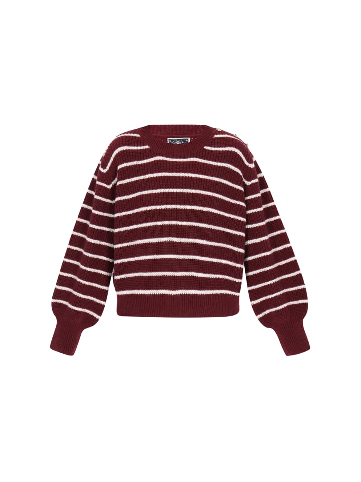 

Женский свитер винно-красного цвета с оттенком белого DreiMaster Maritim