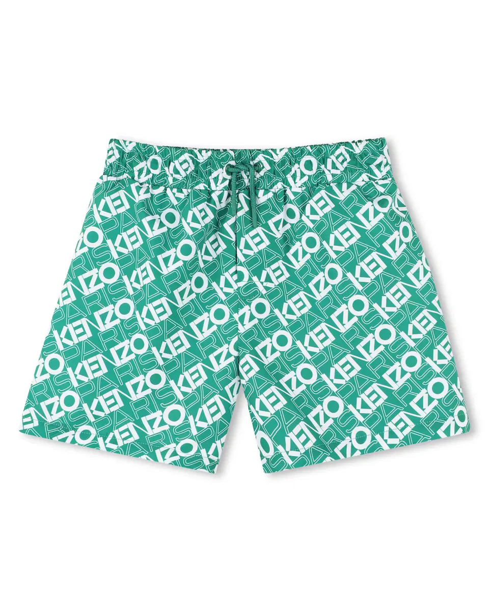 

Купальник для мальчика с принтом монограммы и кулиской Kenzo Kids, зеленый