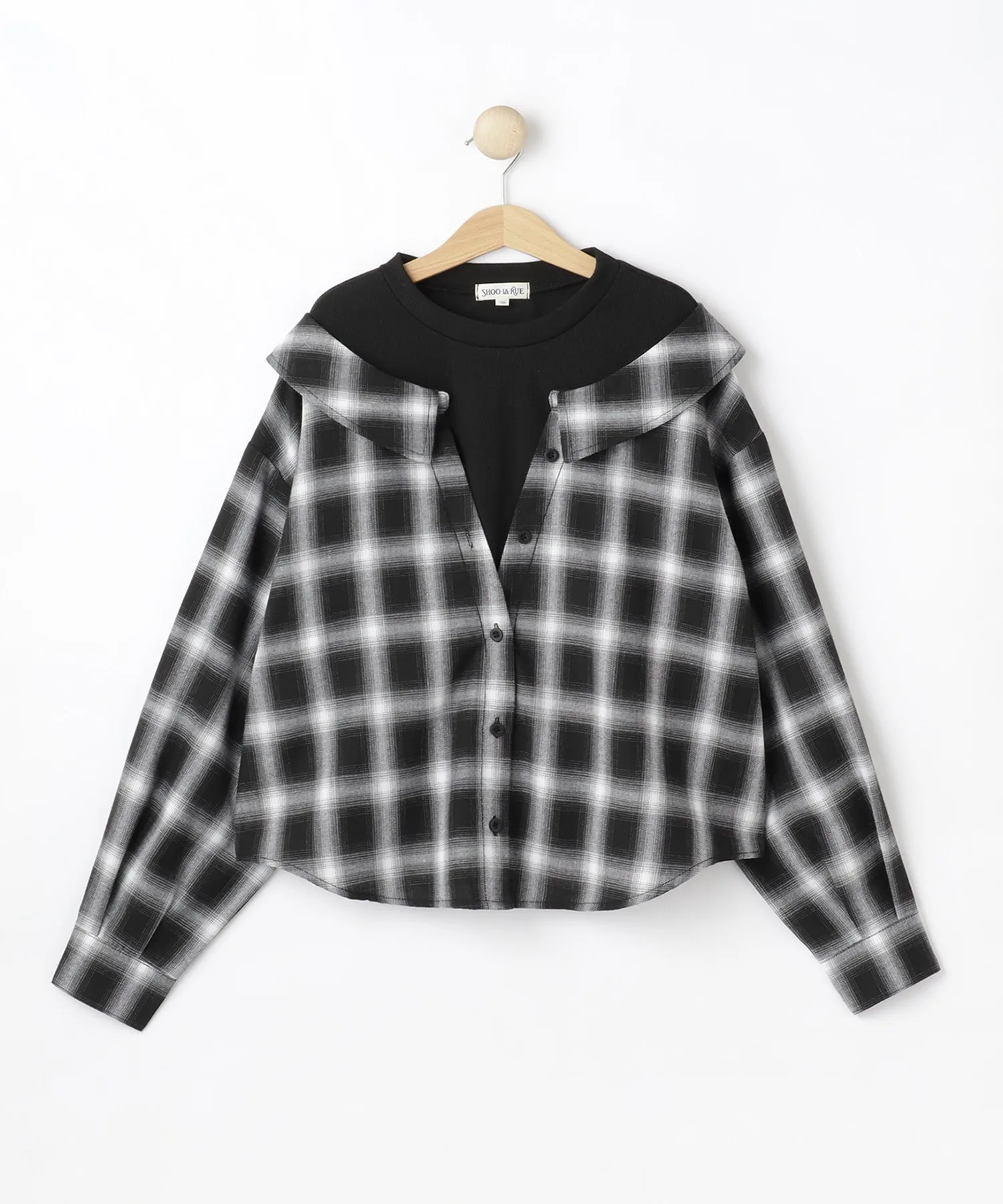 Детский топ с комбинированным дизайном Check Shirt Docking Tops SHOO・LA・RUE черный