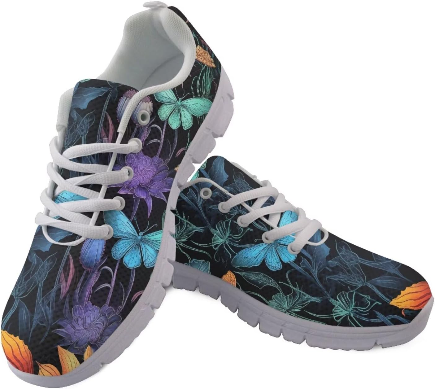 

Женские и мужские кроссовки Jeiento для бега с шнуровкой и без, спортивные кроссовки, легкие и удобные, для занятий в тренажерном зале, слипоны, противоскользящая обувь для ходьбы, Flower Butterflies