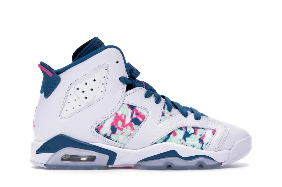 Детские кроссовки Lifestyle с принтом Jordan 6 Retro, White/Laser Fuchsia-Green Abyss