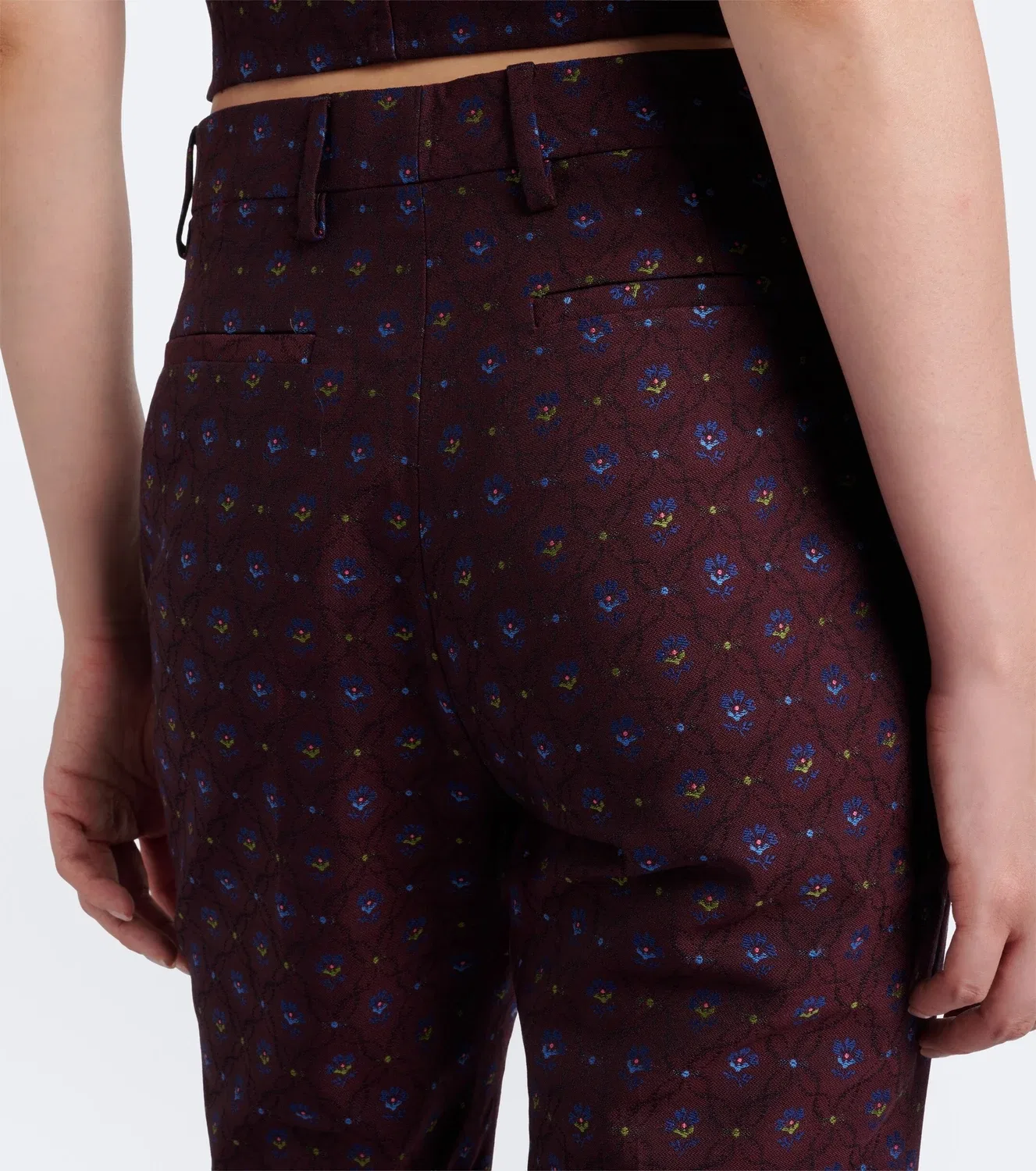 Брюки клеш с цветочным жаккардом Etro, бордовый — фото 4