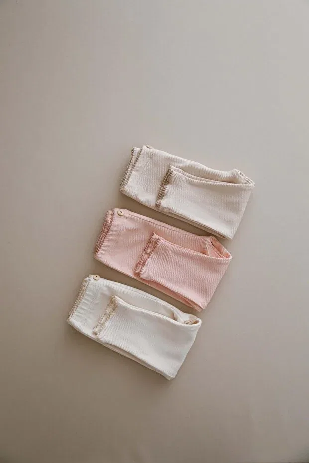 Детские леггинсы для девочек из хлопка 3 шт Ohlalakoala, Lightbeige-Cream-Salmon — фото 3