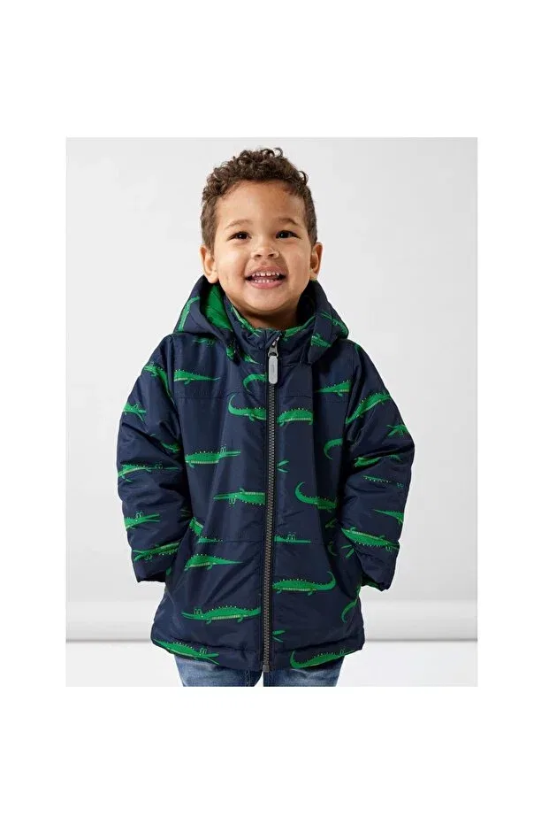 Детское пальто для девочек с принтом Nmmmax Crocodile Boy's Coat Name It, Navy Blue
