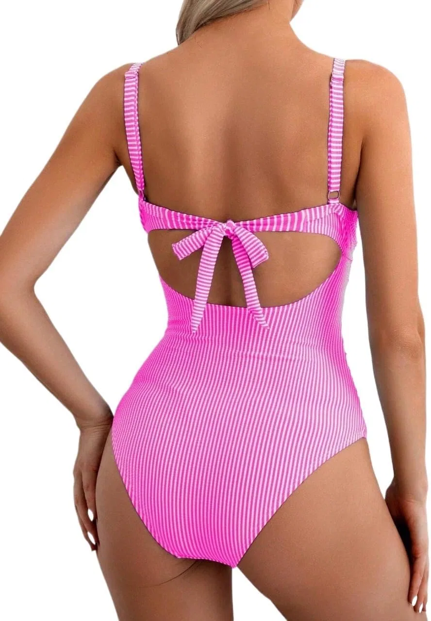Женский раздельный купальник монокини с вырезами Generic, Hot Pink