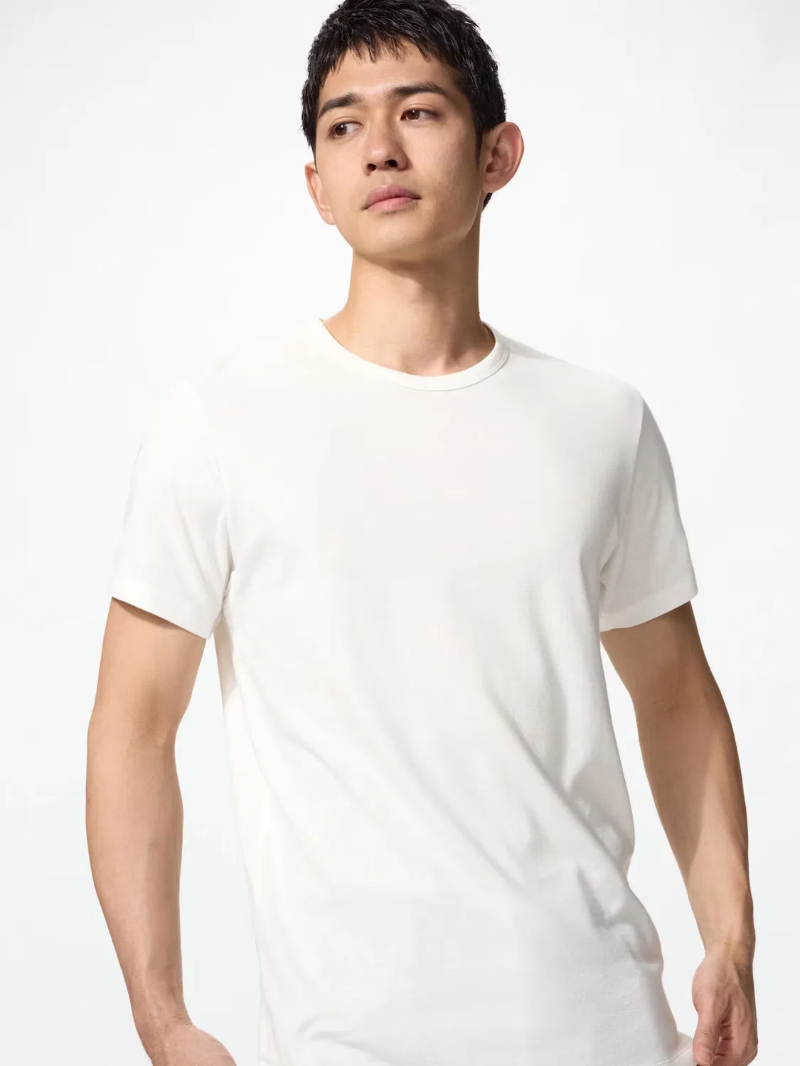 Футболки Uniqlo, хлопковые, базовый комплект из 2 штук с круглым вырезом, белый