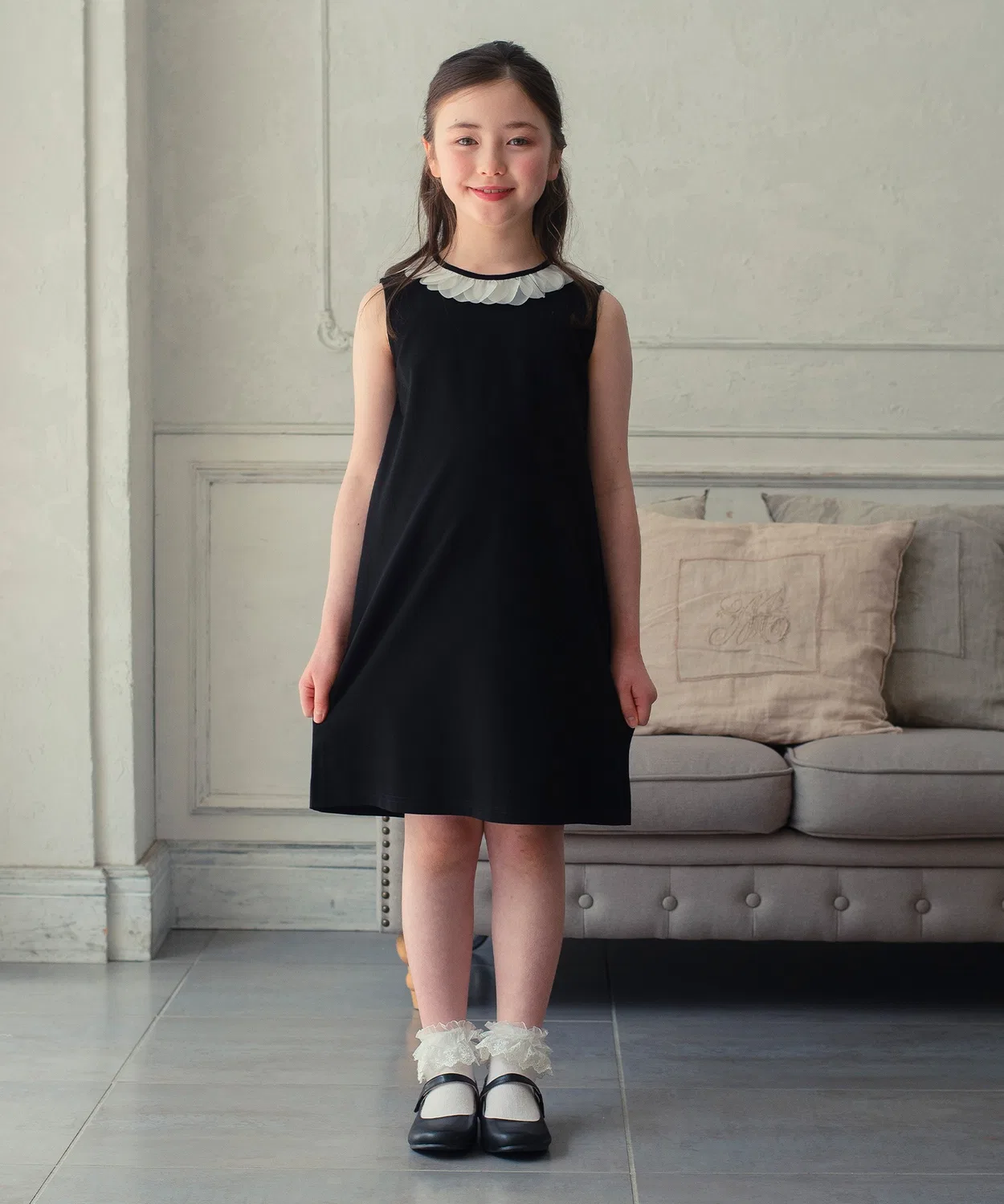 Детское платье для девочек без рукавов Petal Collar DRESCCO, Black