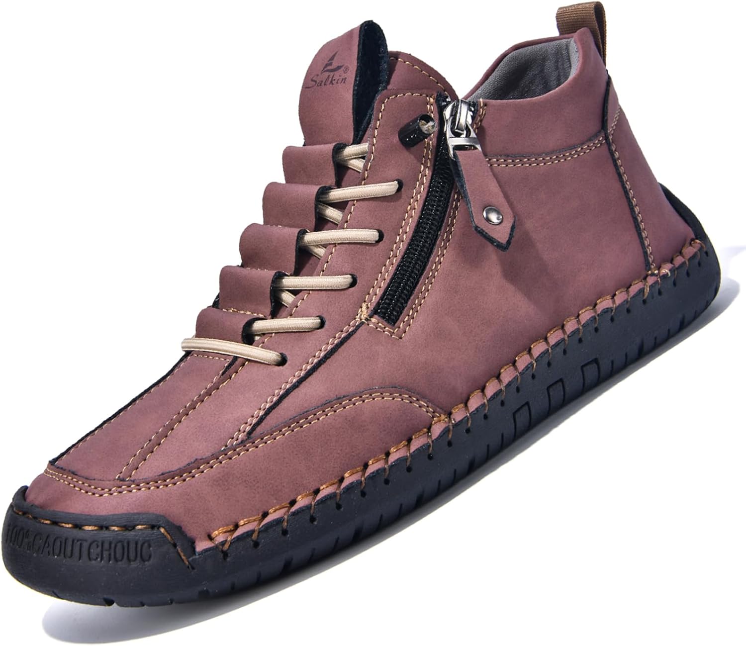 

Мужские повседневные кожаные ботинки Чукка на щиколотку Средние по высоте Ручная работа С боковой молнией Слипоны Лоферы Легкие ботинки для ходьбы и вождения Devileyeze, красный