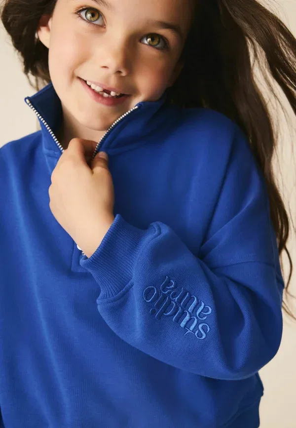 Свитшот с хлопком Regular fit Quarter Zip Sweatshirt Next Blue, синий — фото 4