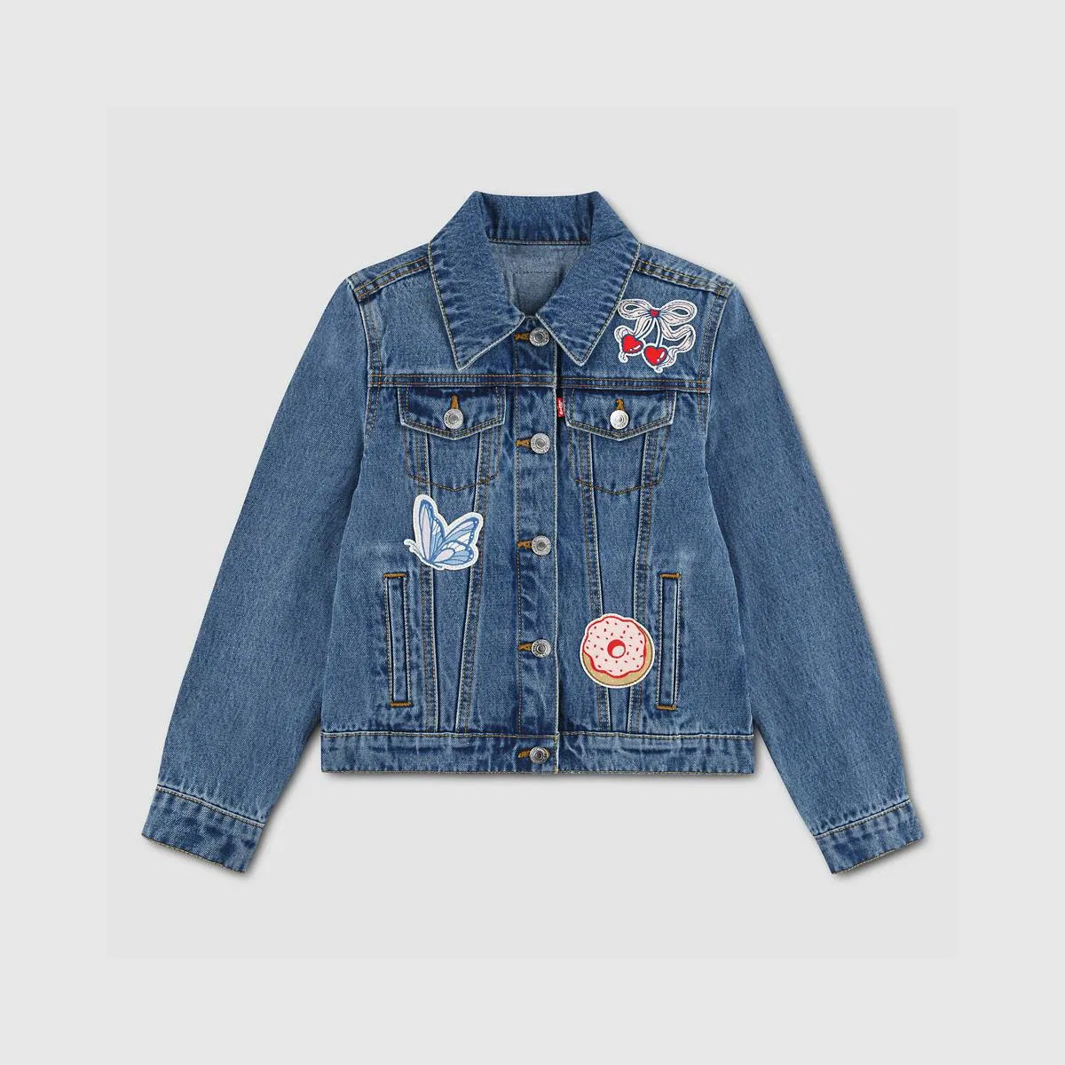 Джинсовая куртка-тракер с нашивками для девочек 4-6 лет Levi's, Blue - Medium Wash