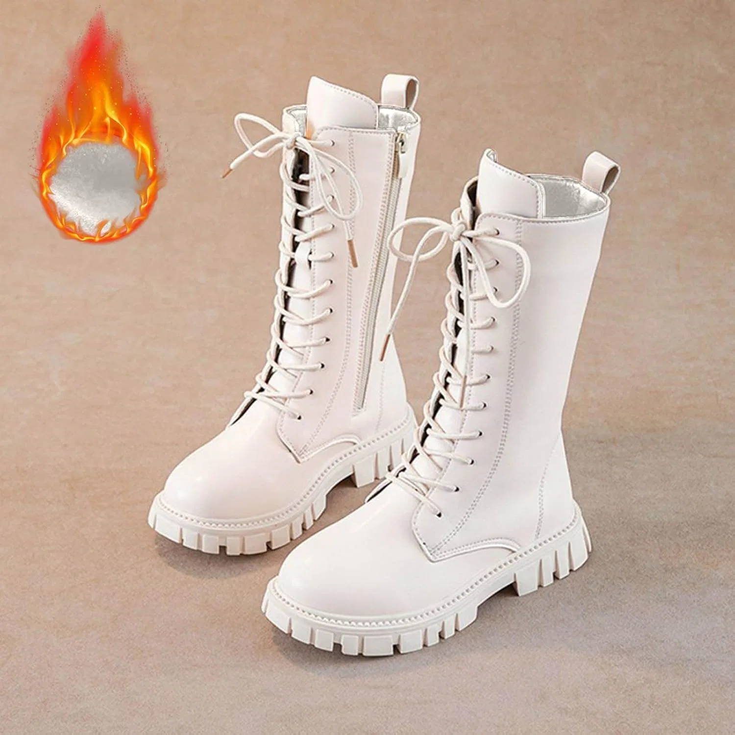 Детские ботинки для девочек с принтом, модель Girls Lace Up Riding Boots, White-Fleece Lined — фото 2