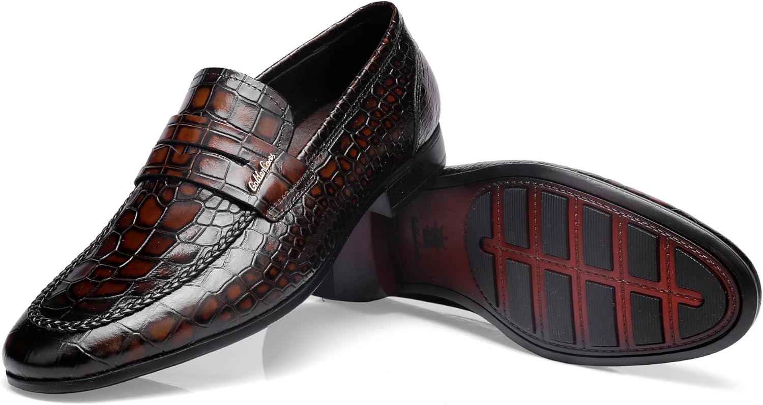

Кожаные классические туфли для мужчин, слипоны с тиснением под крокодила, повседневные кожаные туфли для деловых встреч, свадеб и вечеринок Generic, Coffee