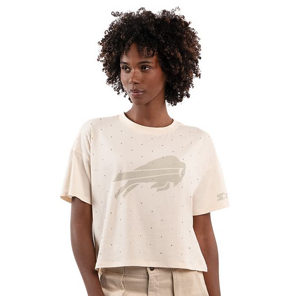 

Женская футболка Boxy Cropped Buffalo Bills с пайетками в цвете cream Starter