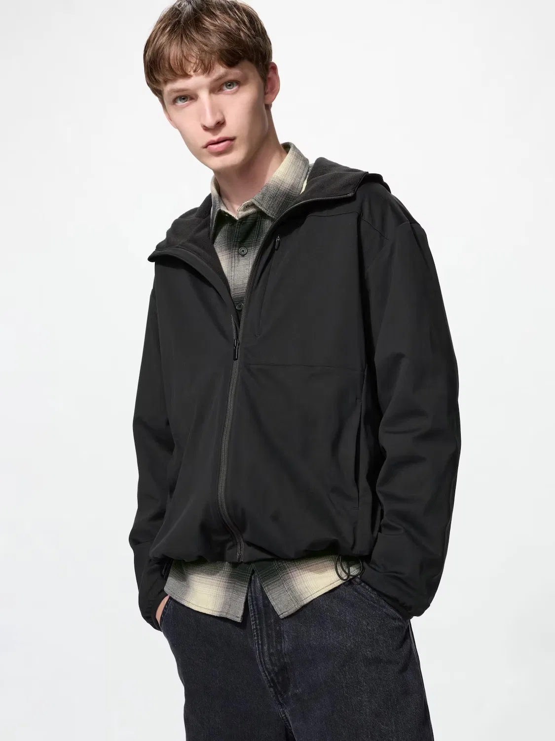 Парка Uniqlo, ветрозащитная флисовая, для повседневной носки, черный