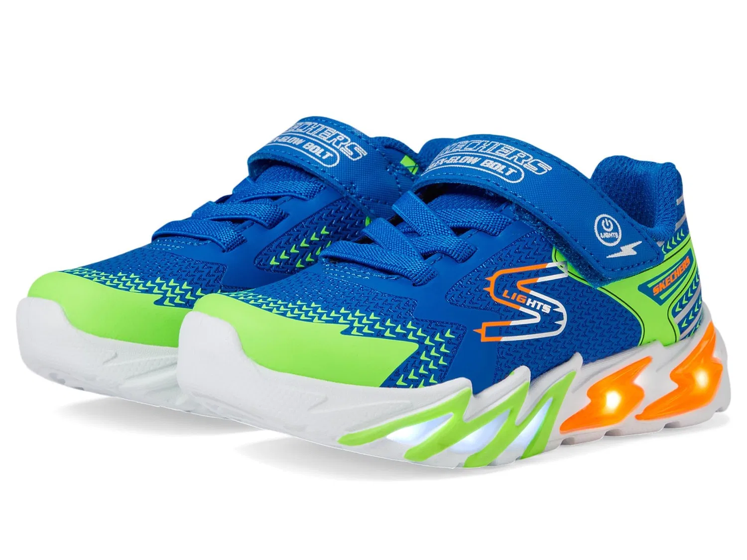 Детские кроссовки для мальчиков с солидным дизайном Flex-glow Bolt Skechers, Royal Synthetic Textile Lime Orange — фото 2