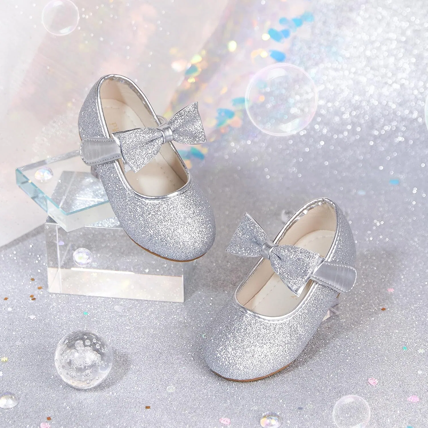 Детские туфли Мэри Джейн для девочек PHIRAMIN, Sparkly Glitter Silver — фото 3