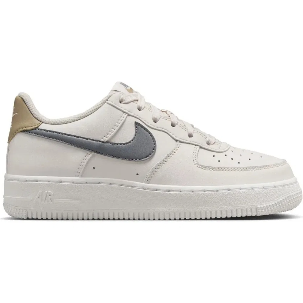 Детские кроссовки унисекс из натуральной кожи с логотипом Air Force 1 Af1 Gs Leather Nike, Cream Grey