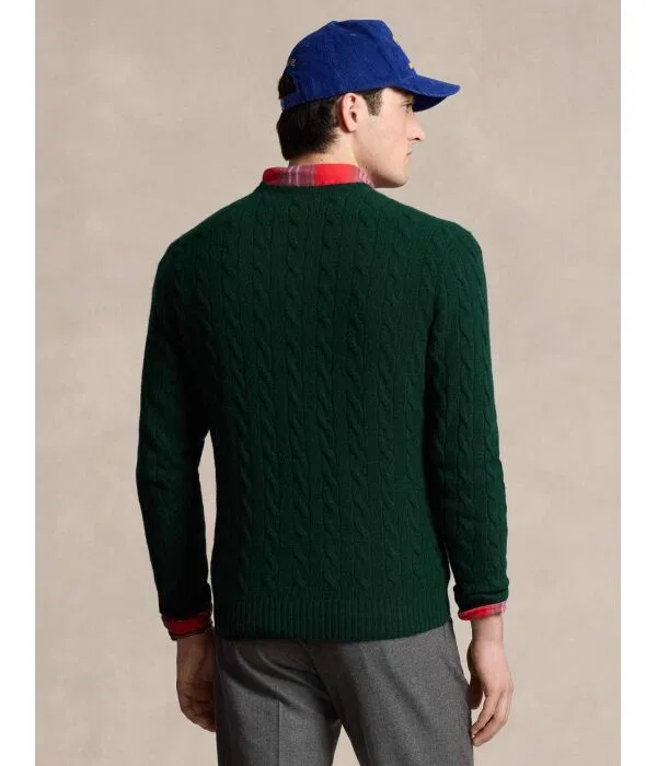 Мужской пуловер из шерсти с кашемиром Slim Fit Polo Ralph Lauren, зеленый — фото 3