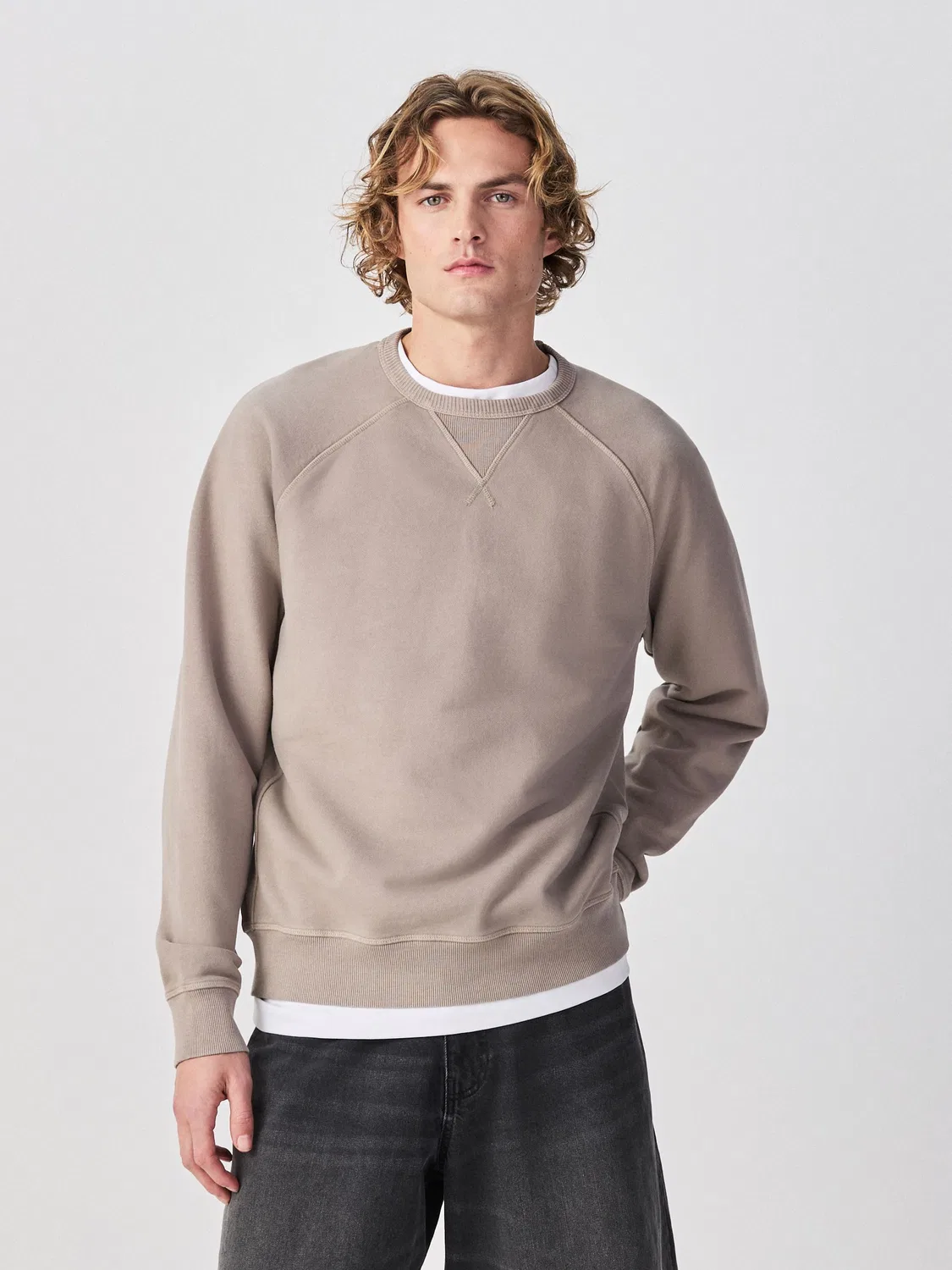 Свитшот с круглым вырезом, Heavyweight Garment Washed Next, Light Stone