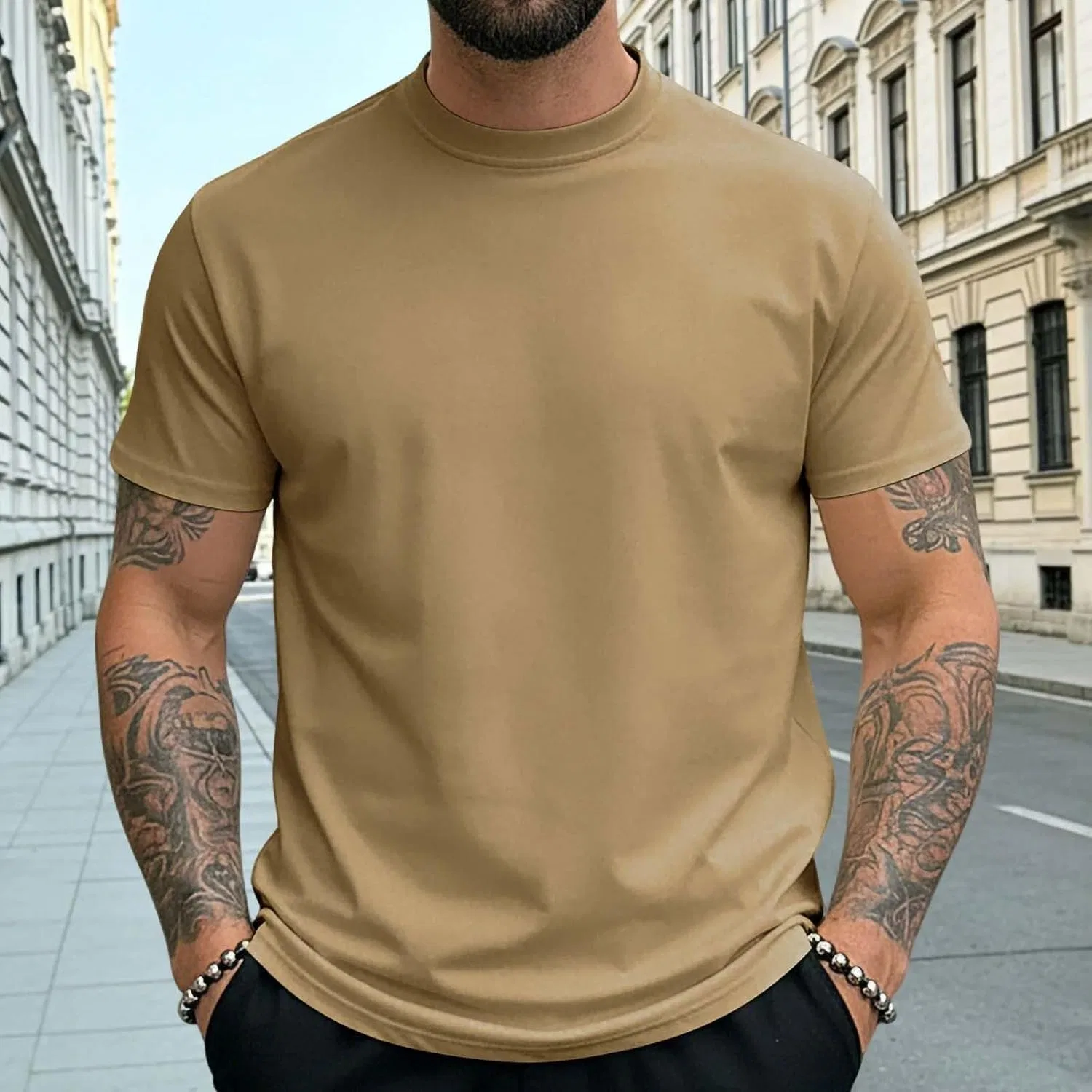 Мужская тренировочная футболка с впитыванием влаги, Solid, Khaki — фото 2