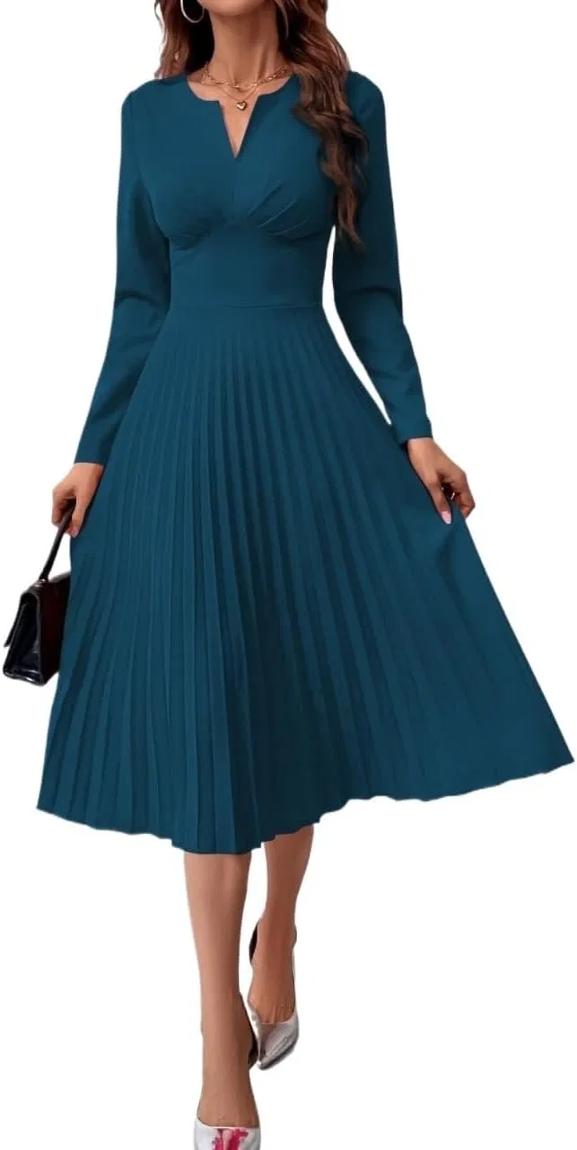 Женское платье миди с плиссировкой Teal Blue