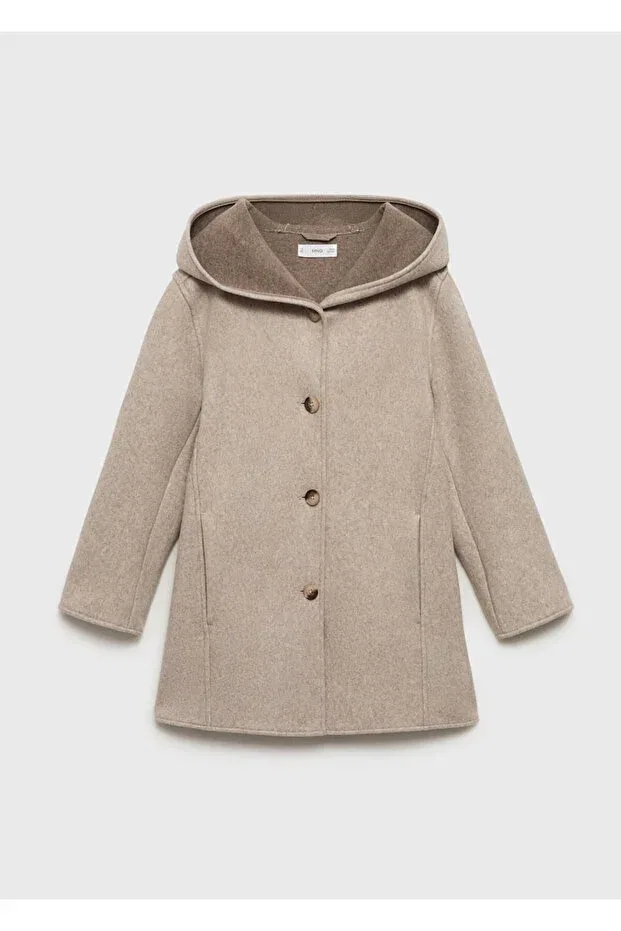 Детское пальто для девочек с капюшоном Mango Kids, Beige — фото 3