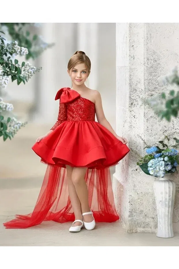 Детское платье для девочек с пайетками By Feyza Kids Collection, Red — фото 4
