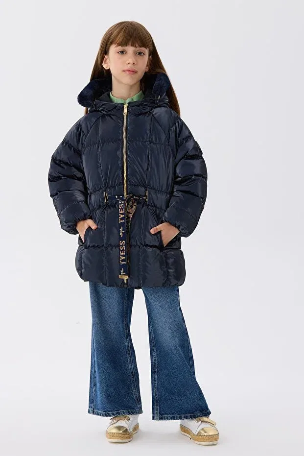 Детское зимнее пальто для девочек с капюшоном Tyess, Navy Blue