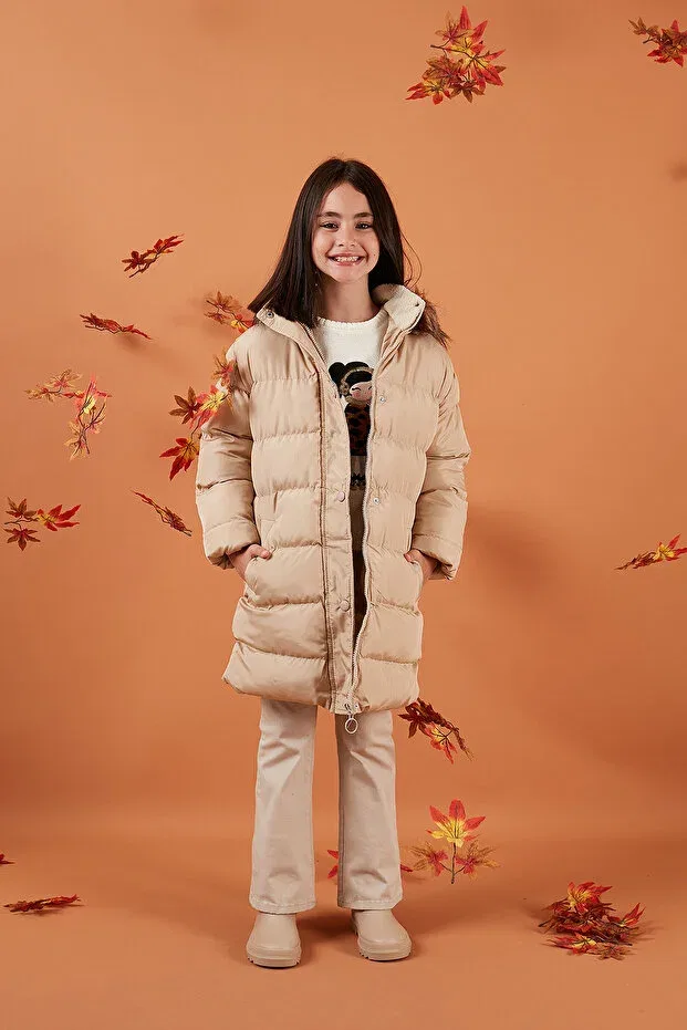 Детское пальто для девочек с капюшоном Lela, Ecru