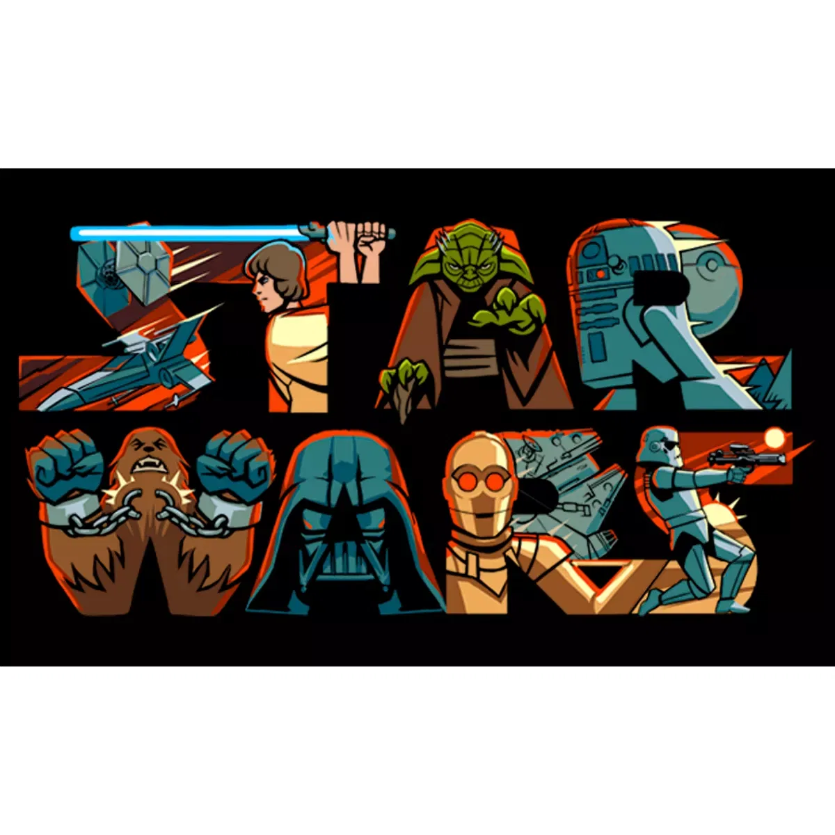 Детская футболка для мальчиков с принтом Star Wars Characters Logo Star Wars, Black — фото 2