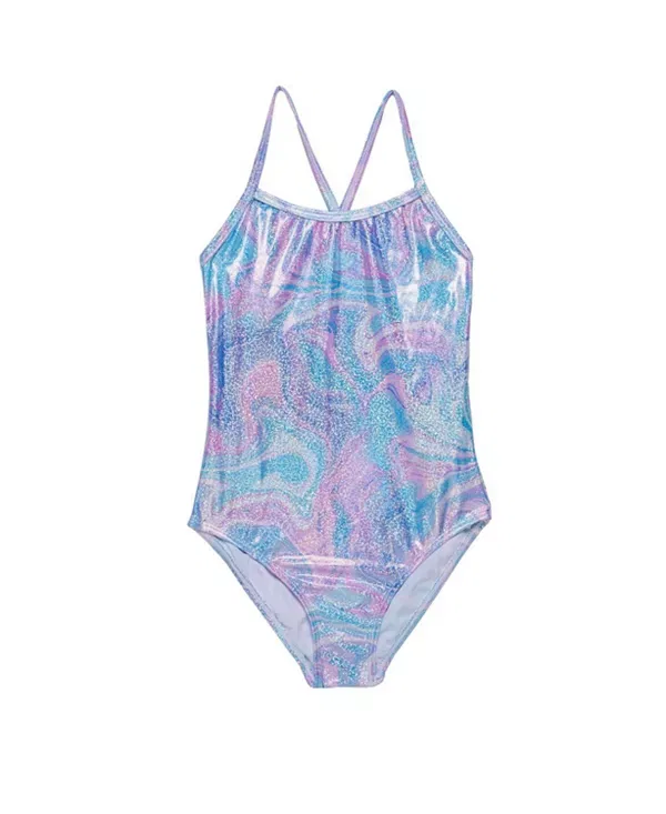 Детский купальник для девочек без рукавов Marble Sparkle Criss Cross Back One Piece Gottex Kids, Multi-Pink