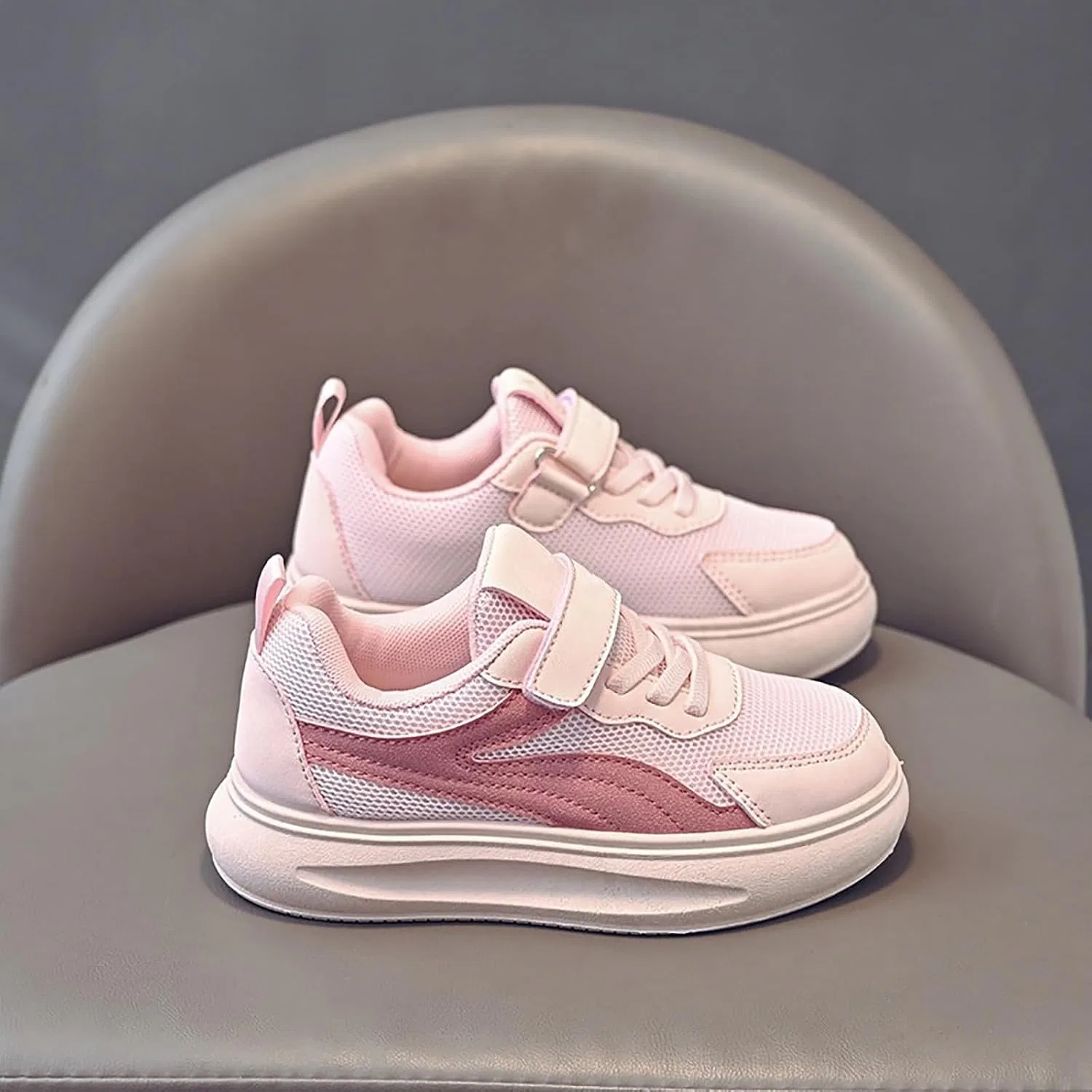 Детские кроссовки для мальчиков и девочек с шнуровкой и липучкой, Pink — фото 3