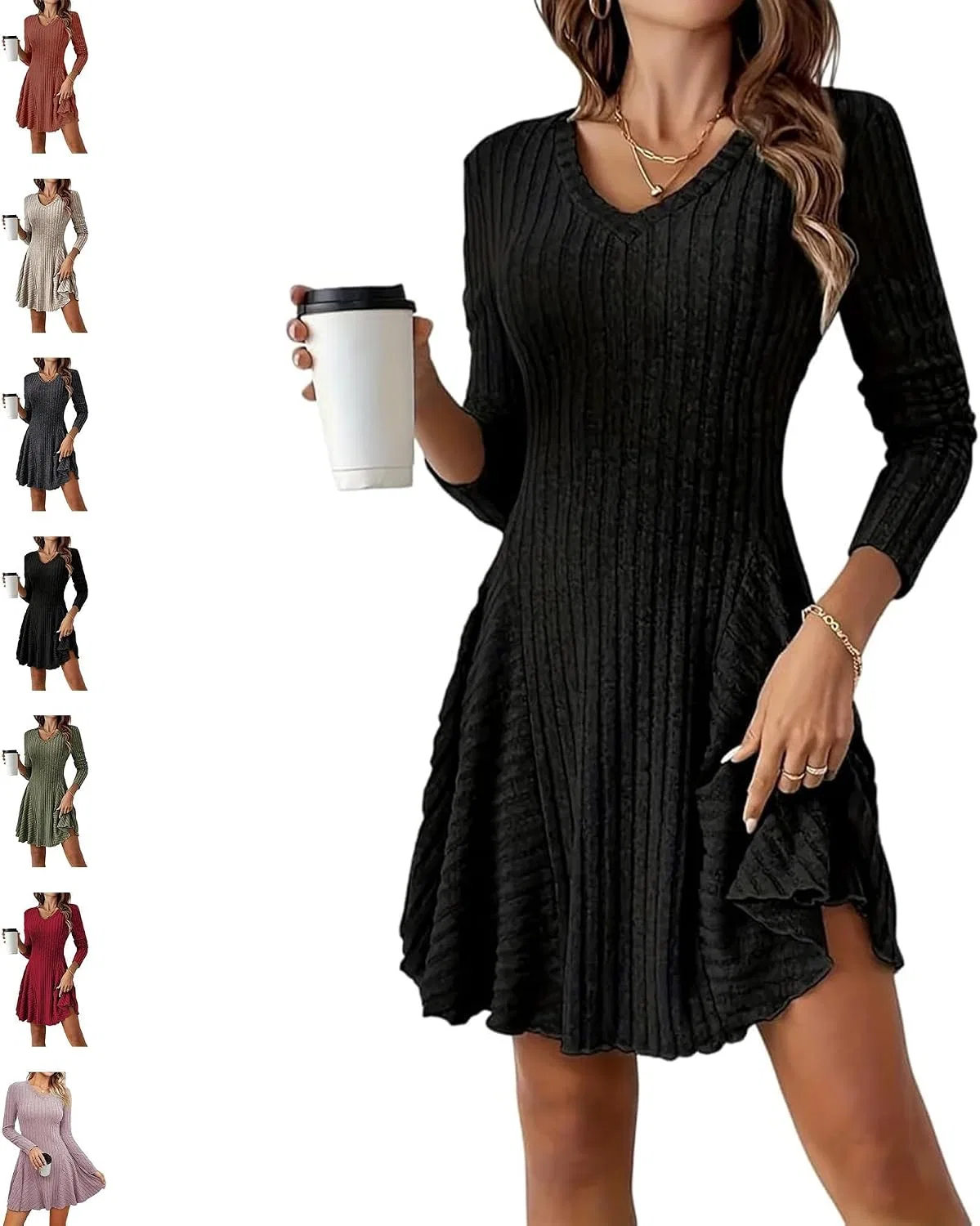 Женское платье-трапеция Ribbed Swing Dress, чёрный
