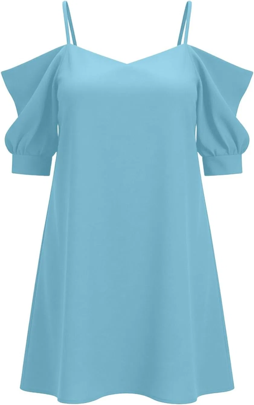 Женское летнее платье свободного кроя Off Shoulder, Light Blue