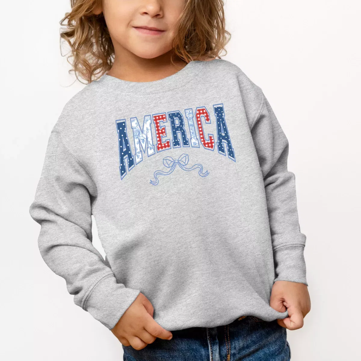 Детский свитшот с принтом Coquette America Arched The Juniper Shop, Heather Grey — фото 3