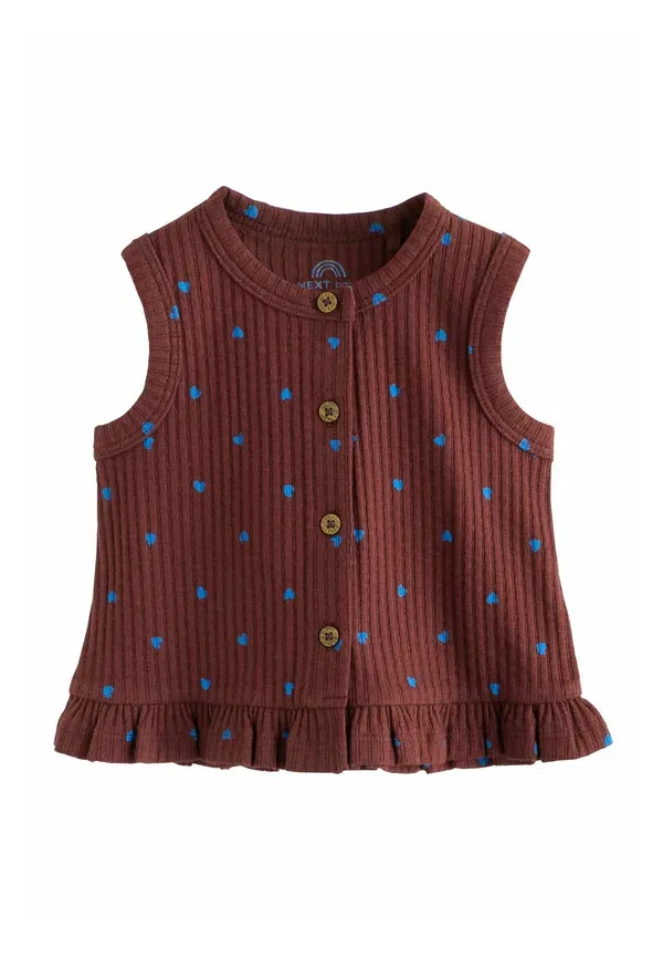 Пижамный комплект из топа и брюк с принтом Regular fit - rib baby top and wide leg trousers set 2 piece - pyjama top Next, chocolate brown and blue spot, синий/коричневый/шоколадный — фото 2
