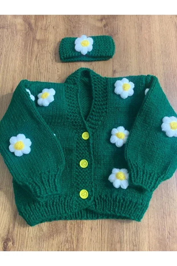 Детский кардиган с принтом Floral baby cardigan El Örgüsü Cici Bebe, Black Green — фото 4