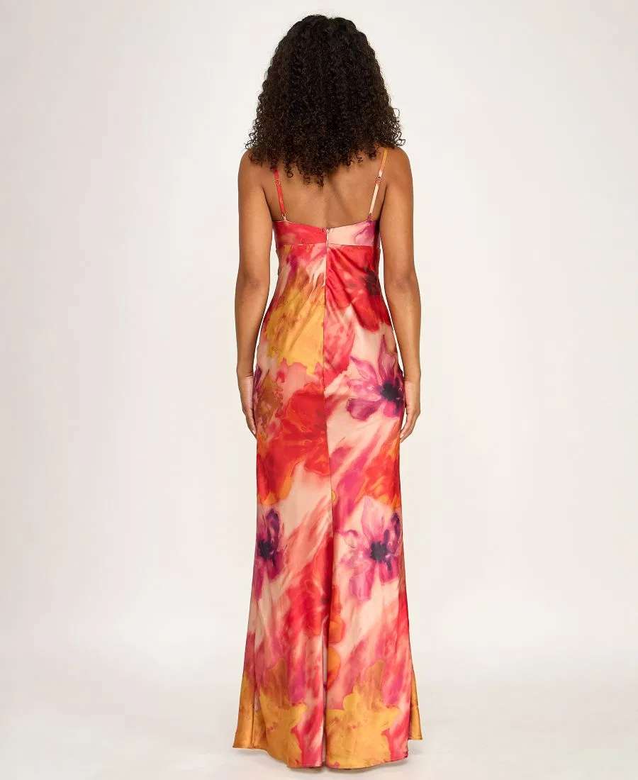 Платье-комбинация с принтом, модель Hardware-Trim Satin Slip Dress SENI & CADE, Red Yellow — фото 4