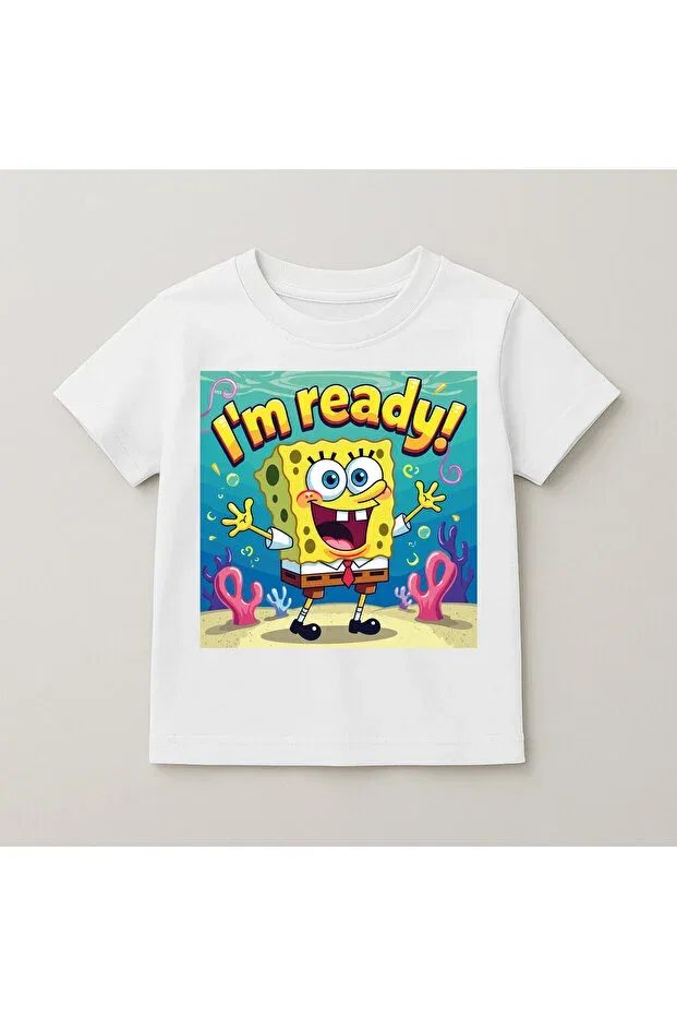 Детская футболка для девочек с принтом Spongebob Printed Premium Crew Neck 100% Cotton Short-Sleeved Kids' T-Shirt T-Show, White