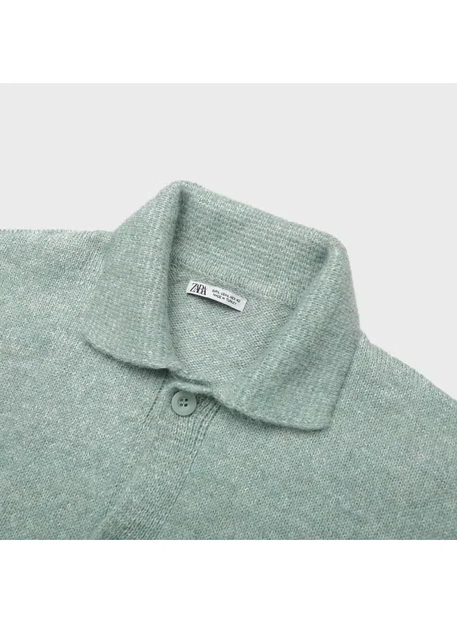 Кардиган свободный с длинным рукавом Zara, зеленый — фото 4