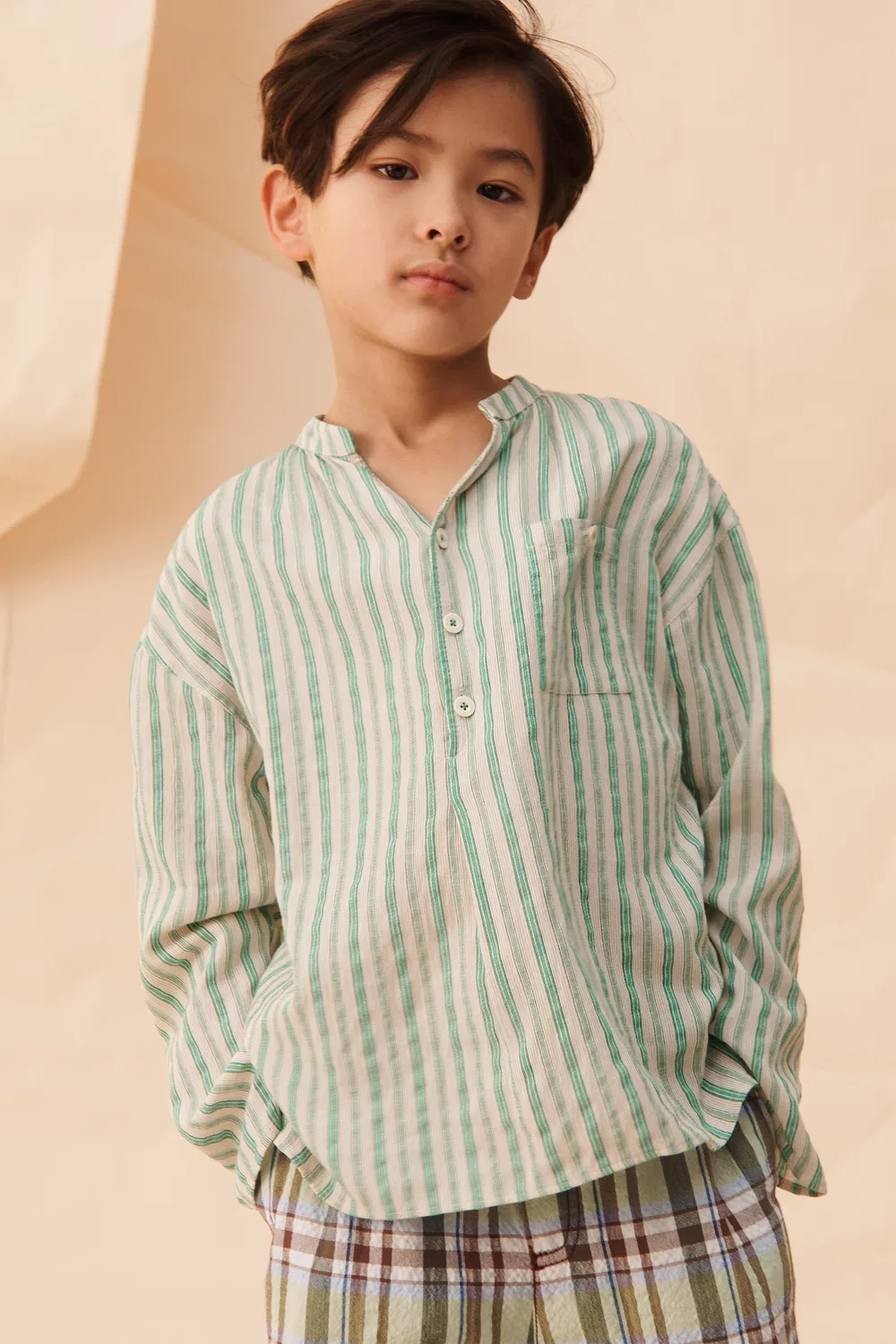 Рубашка в полоску с карманом, лимитированная серия ZARA, Green Stripe — фото 2