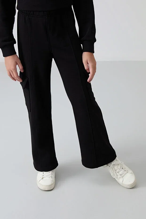 Детский спортивный комплект для девочек с вышивкой Black Cotton Hairy Inside Soft Textured Standard Fit Embroidered Girl's Tracksuit Set Tommy Life, Black Black — фото 4