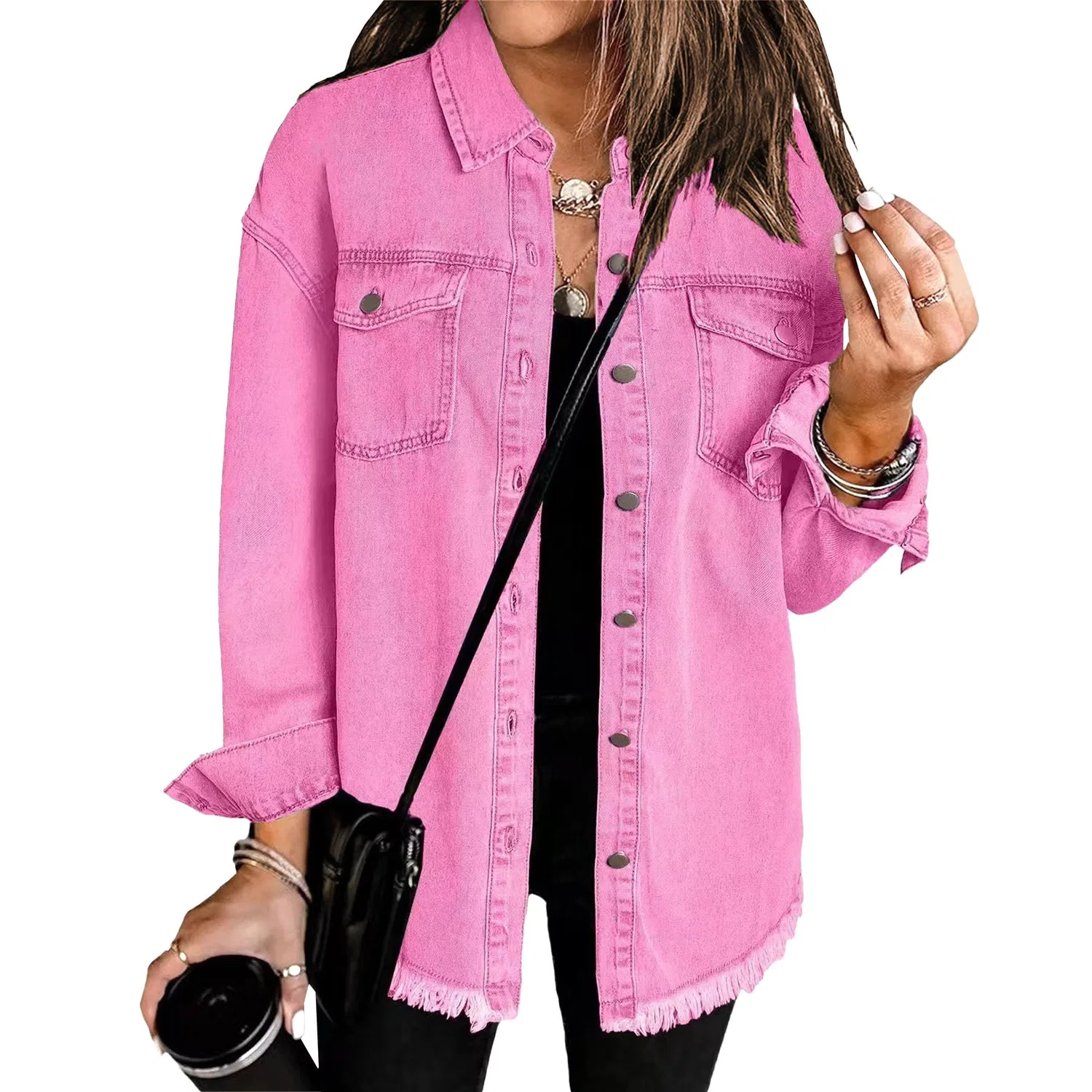 Женская джинсовая куртка oversize с длинным рукавом, 2025 Y2K Trendy, Rosa rossa