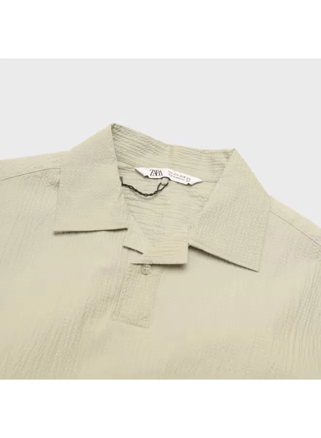Рубашка свободного кроя с коротким рукавом и лацканами Zara, светло-зеленый — фото 4