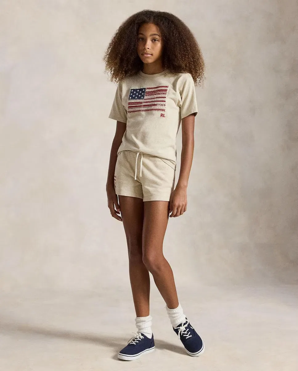 Детская футболка из хлопка, Bandera Tejida, Polo Ralph Lauren, кремовый