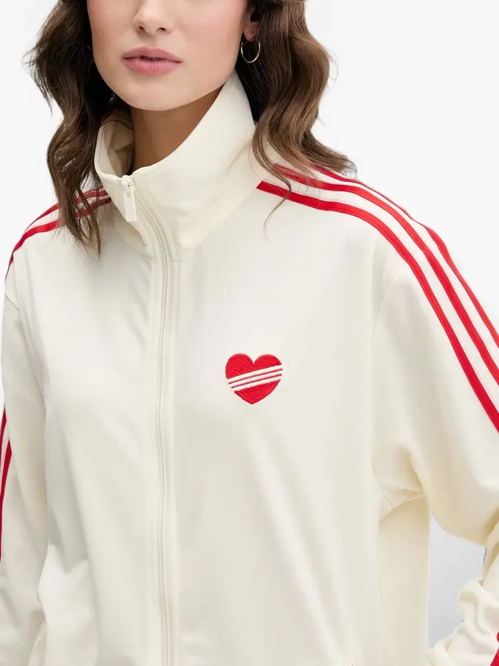 Куртка с полосками по бокам и вышивкой в виде сердца Adidas, бежевый — фото 4