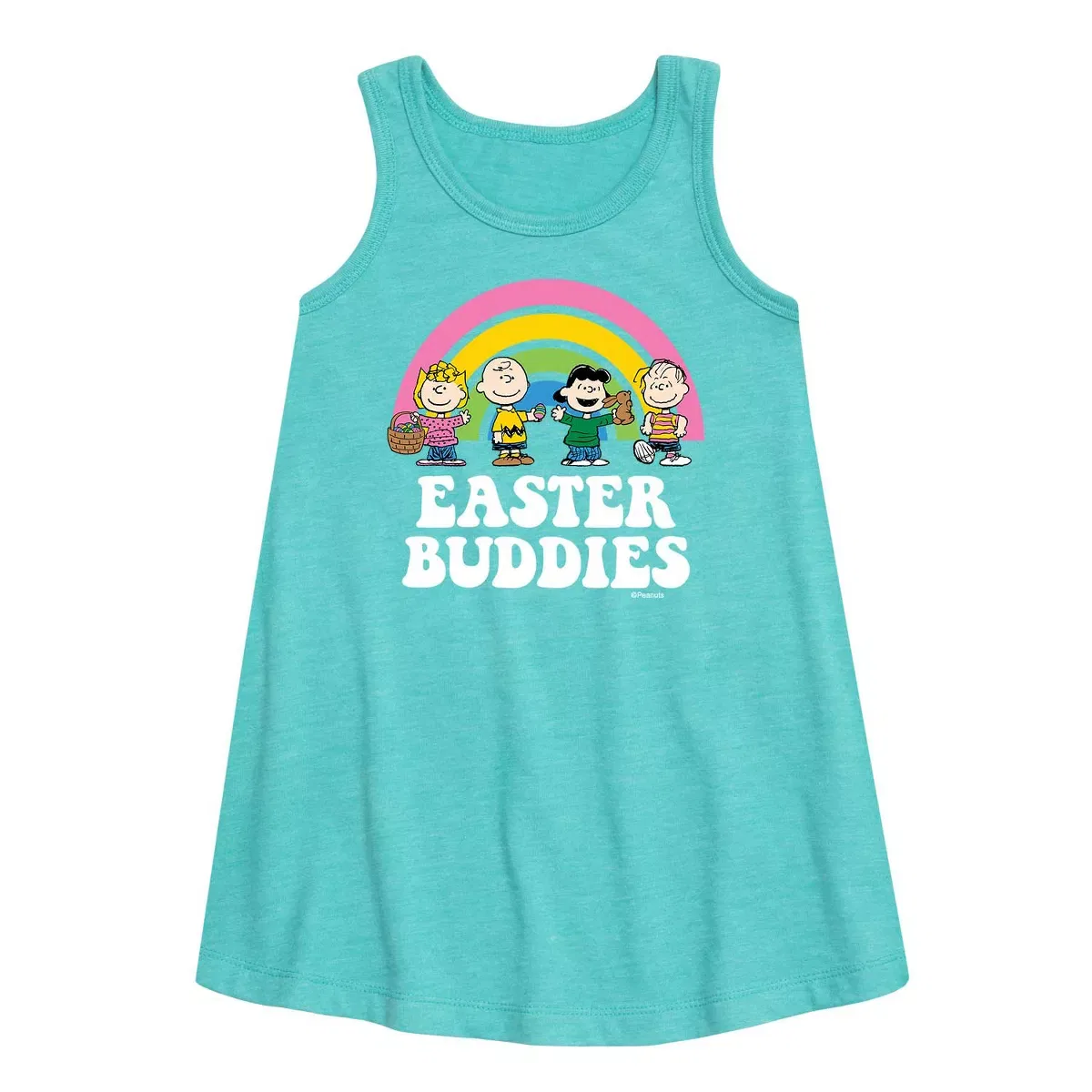 Детское платье-трапеция без рукавов с принтом Easter Buddies Peanuts, Turquoise