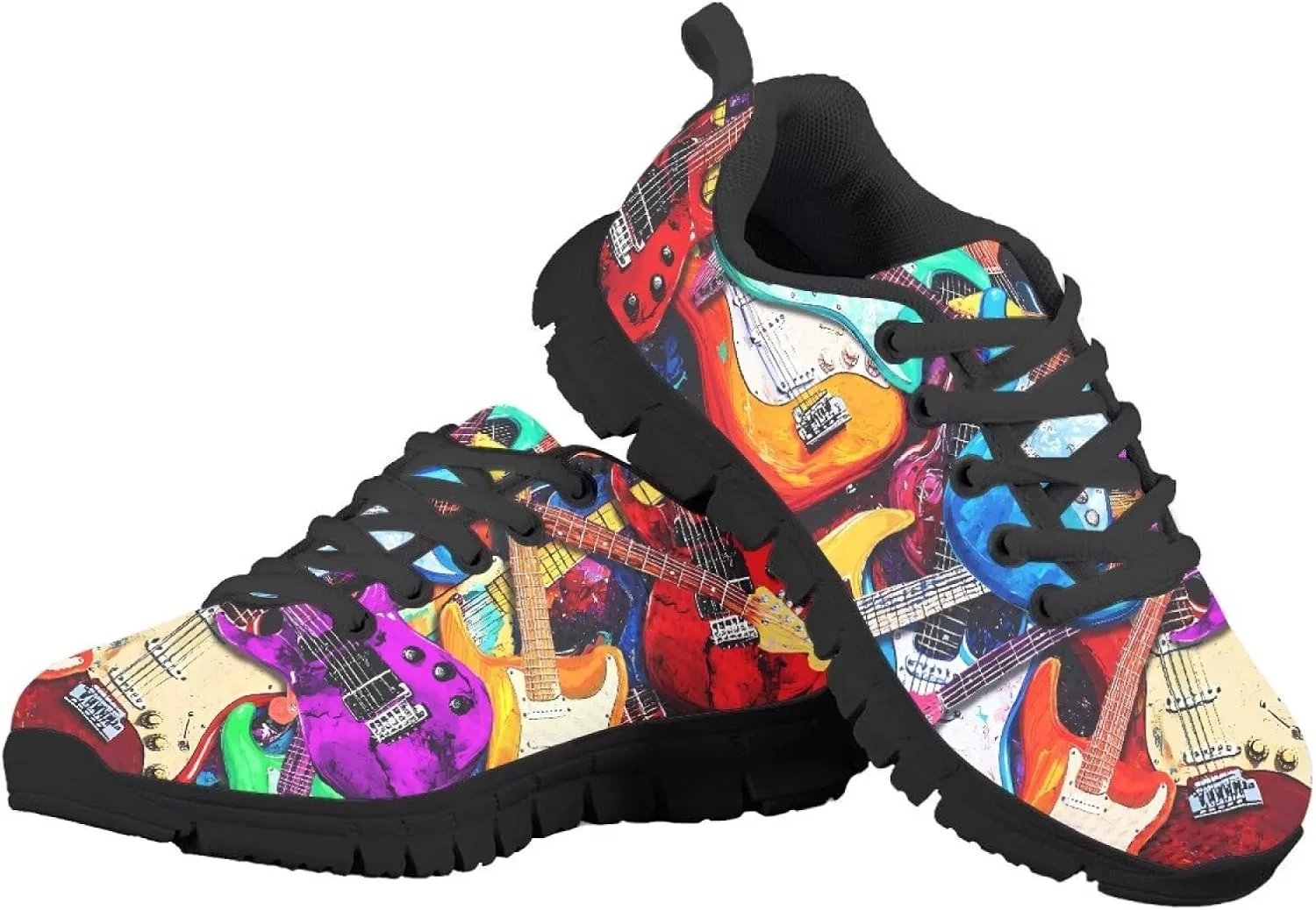 Детские кроссовки для мальчиков с принтом PinUp Angel Kids Adorable Graphic Breathable Sneakers Lightweight Lace Up Tennis Shoes for Walking PinUp Angel, Colorful Guitar — фото 3
